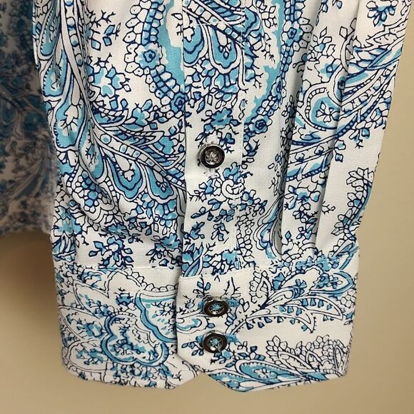 Talbot's Plus Size Non Iron Button Front Blouse Top Blue Paisley Size 18WP - Picture 8 of 10